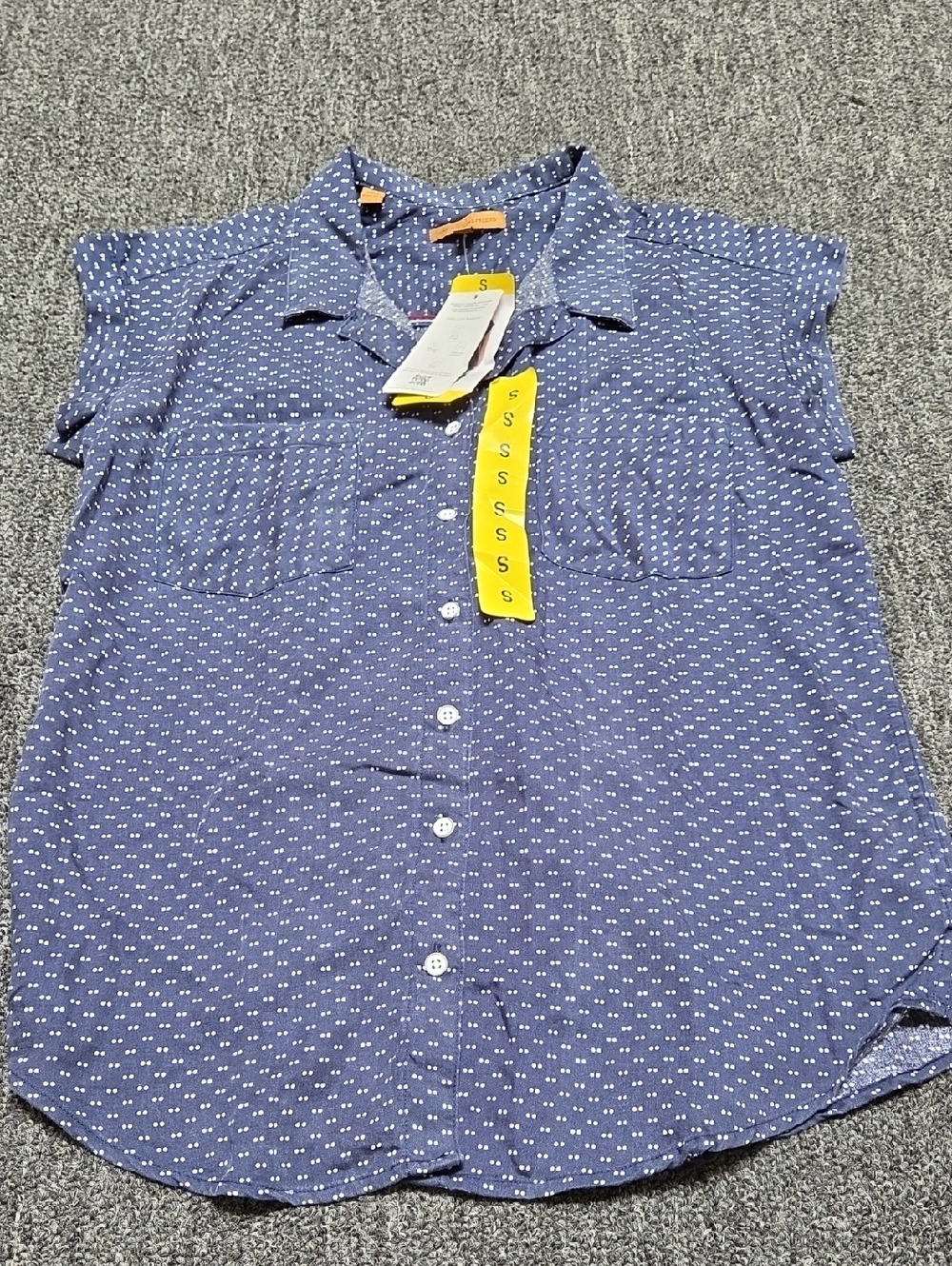 (#1) JACHS Girlfriend Navy Blue Dot Button-Front Cap Sleeve Blouse